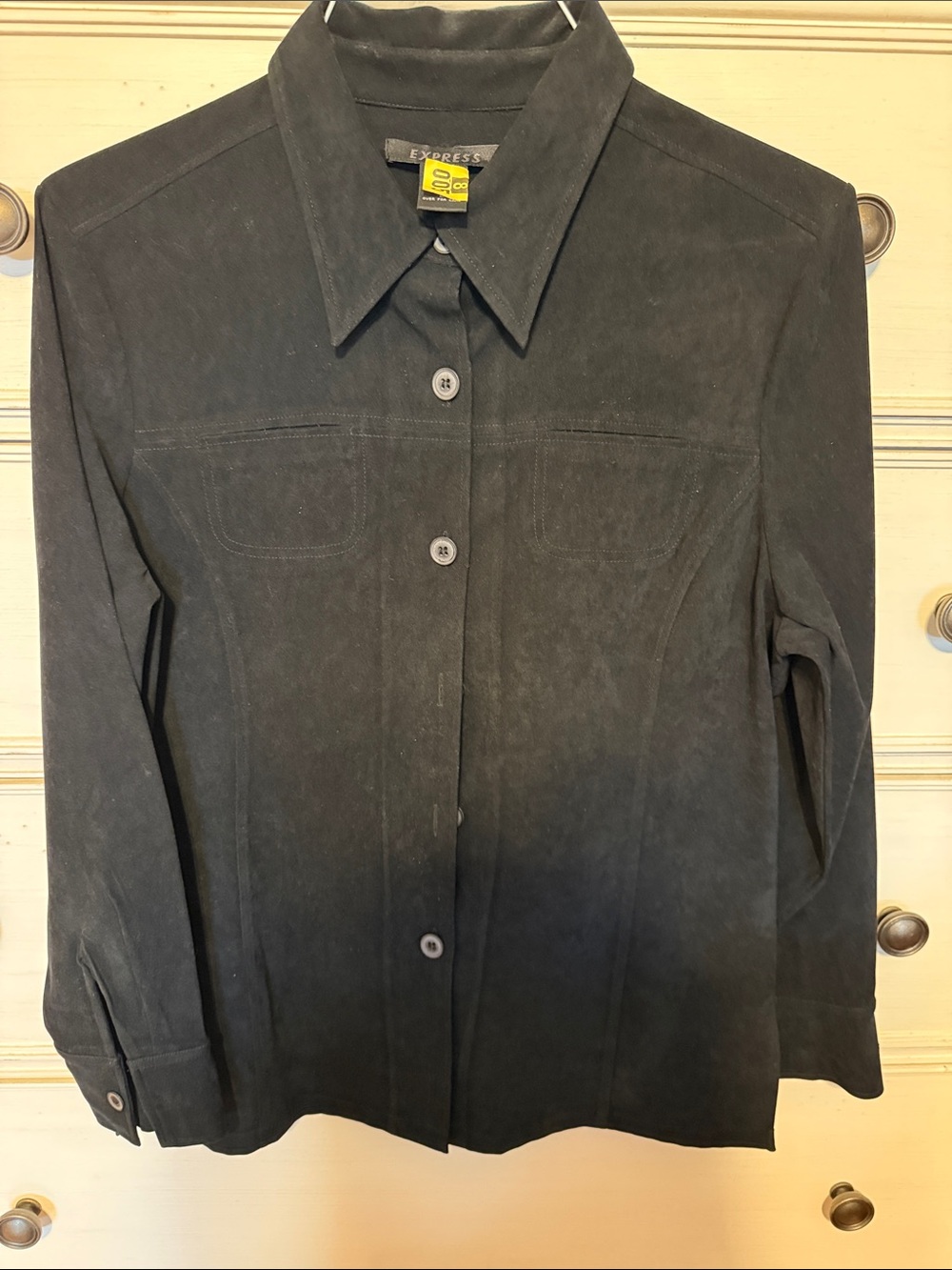Express Women’s Black Faux Suede Button-Front Shirt